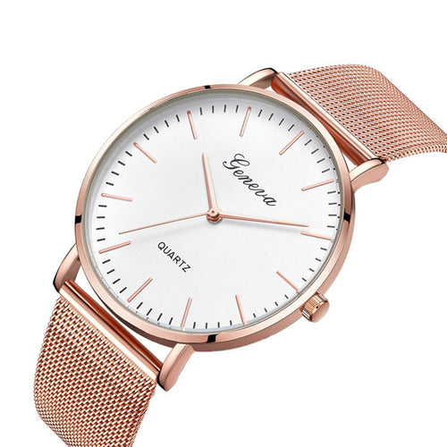 Montres Quartz Femmes en Acier Cadran Rond